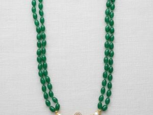 Green Beaded Lakshmi Temple Necklace | Antique Gold Finish