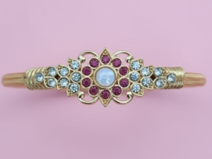 Antique Gold Floral Kada Bracelet with Stone Work